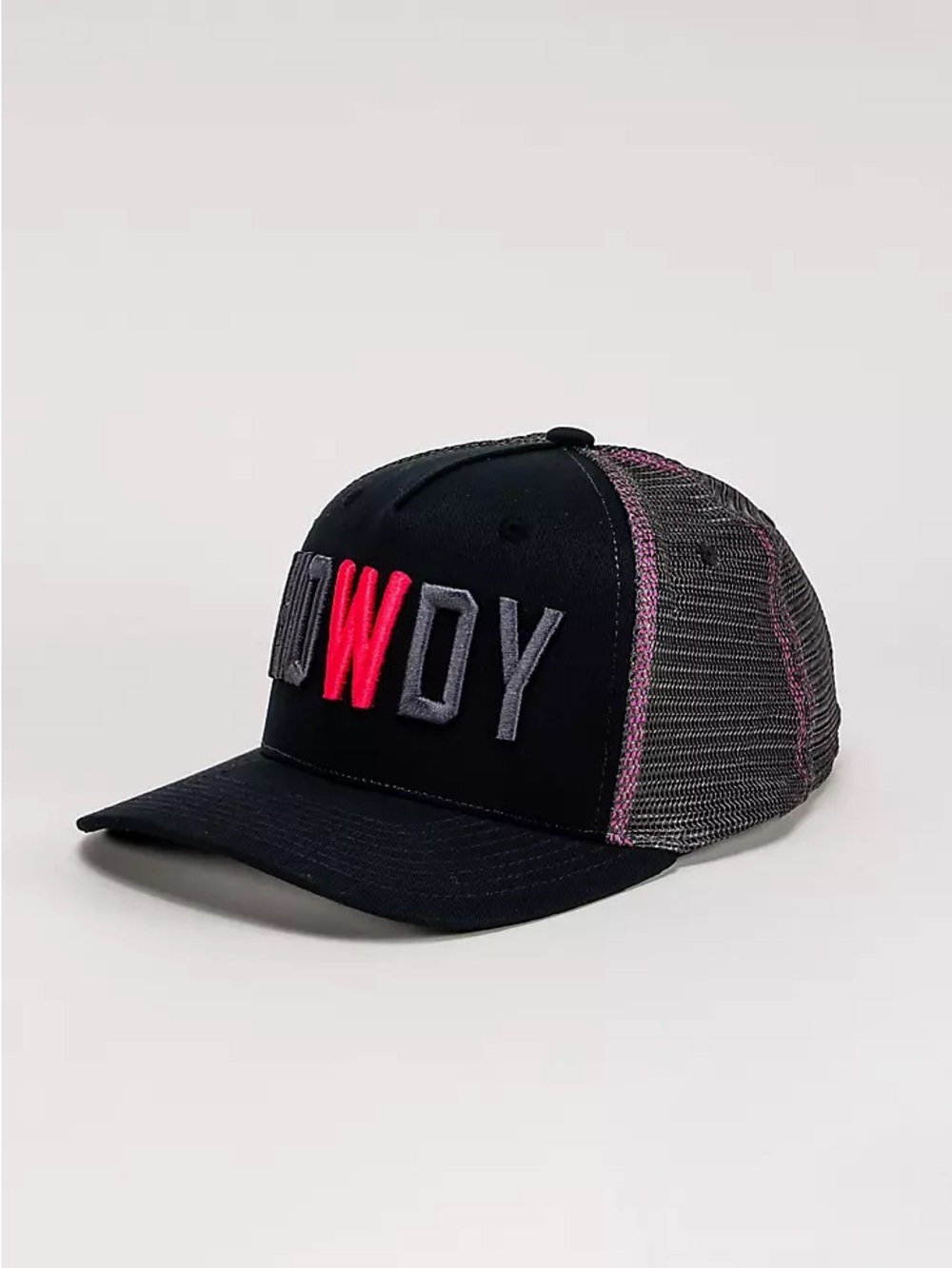 Black and Pink Mesh Trucker Cap with Raised Lettering